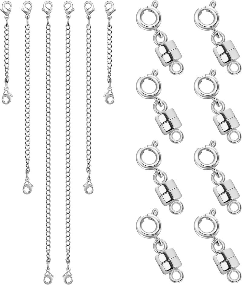 MKCYD Necklace Extender and Magnetic Necklace Clasp, Magnetic Clasps for Bracelet Extenders Sliver Chain Extension for Jewelry Repair Kit - Image 1